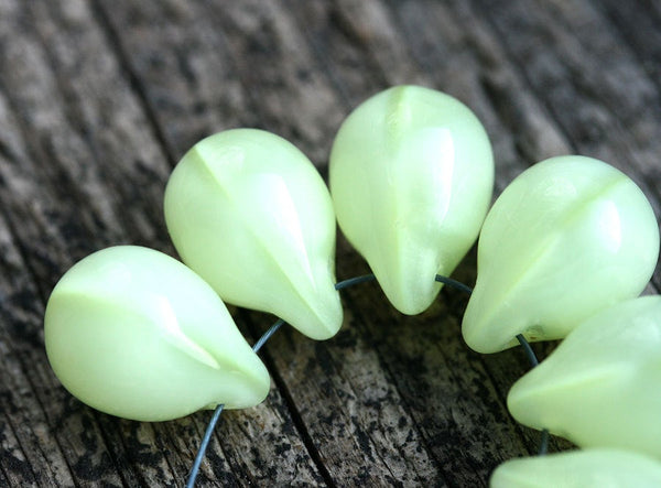 6Pc Opal Yellow Teardrop beads, czech glass drops - 10x14mm