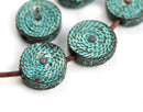 15mm Round metal woven coin beads Green Patina Copper 2Pc