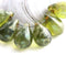 6Pc Olivine Teardrops, Olive Green Picasso czech glass , large Briolettes - 10x14mm