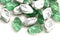 12x7mm Green and Silver leaves, green Czech glass - 25pc