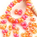 6x3mm Farfalle Seed beads MIX, Peach Pink czech glass peanut beads - 10g