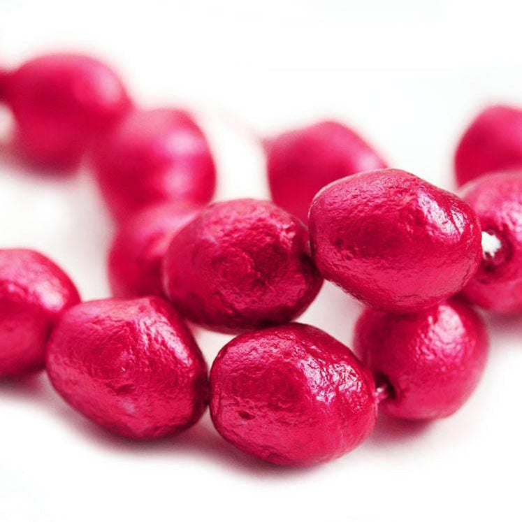 13x10mm Chunky Faux pearls Red Czech glass barrel coated beads - 10Pc