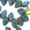 12x7mm Leaf beads, Mixed Fall color, Czech glass - 25Pc