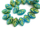 12x7mm Mixed Teal Green Blue Leaf Czech glass beads - 25Pc