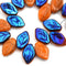 12x7mm Orange Leaf beads, Dark Blue Luster Orange Blue Czech glass - 25Pc