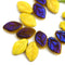 12x7mm Yellow Leaf beads Dark Blue Luster Czech glass - 25Pc
