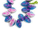 12x7mm Leaf Glass beads, Dark Blue White Mixed color - 25Pc