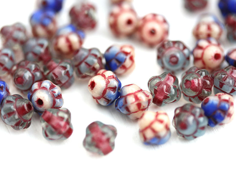 6mm Fancy small bicone mixed color Czech Glass pressed bicones - 40pc