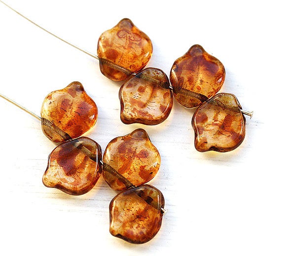 12x15mm Large Picasso leaf beads, Brown Topaz chunky wavy beads - 10Pc