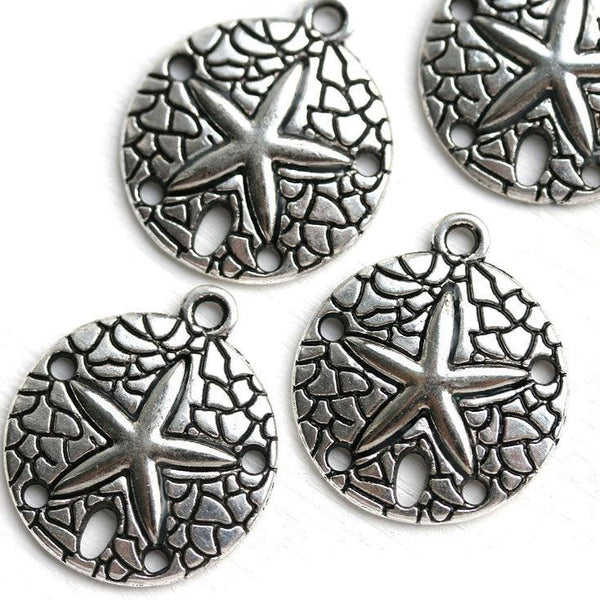 4pc Antique Silver Sand dollar charms, Tibetan Style Alloy