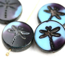 4pc Dark Blue Dragonfly beads Picasso finish Czech glass - 17mm