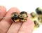 9mm Large Cube, Amber Yellow and Black czech glass beads - 15pc