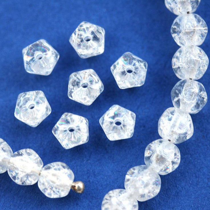 5mm Hexagon Crystal Clear beads, Crackled round czech glass spacers, 50pc