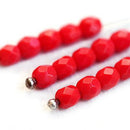 4mm Opaque Light Red fire polished faceted round spacers - 50Pc