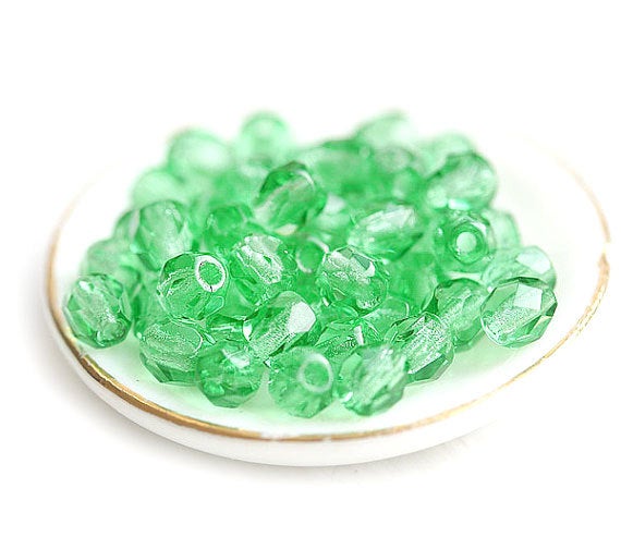 4mm Fire polished transparent Light Green glass beads - 50Pc