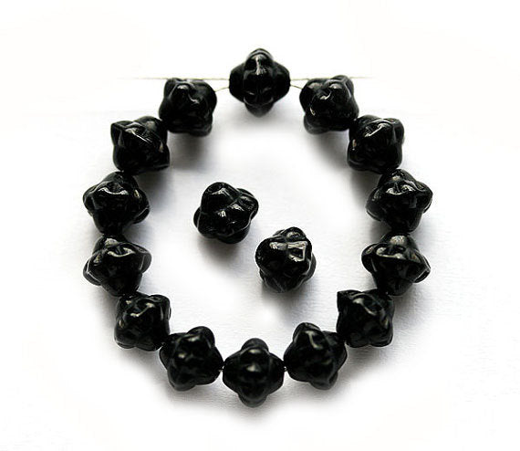 6mm Jet black Fancy bicones, czech glass pressed beads - 50Pc