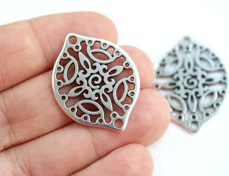 2pc Antique silver Filigree drop charms Openwork connector