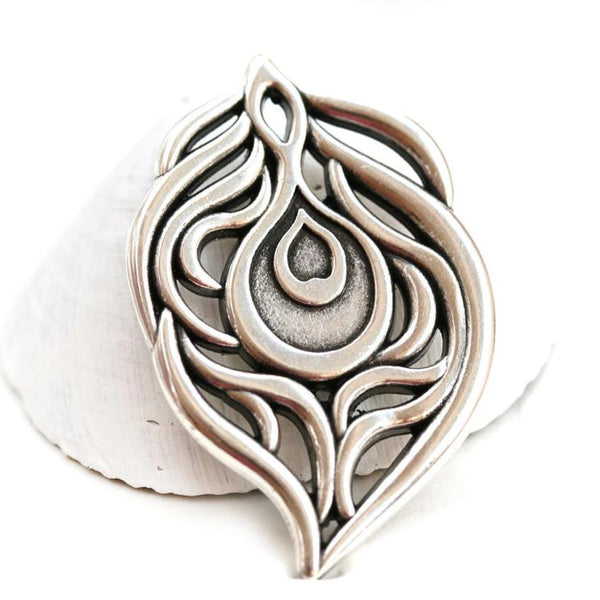 Antique silver peacock feather pendant