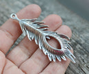70mm Long antique silver peacock feather pendant