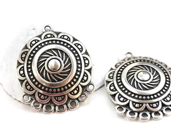 2pc Antique Silver Dome Ethnic Connectors 25mm 7 loops