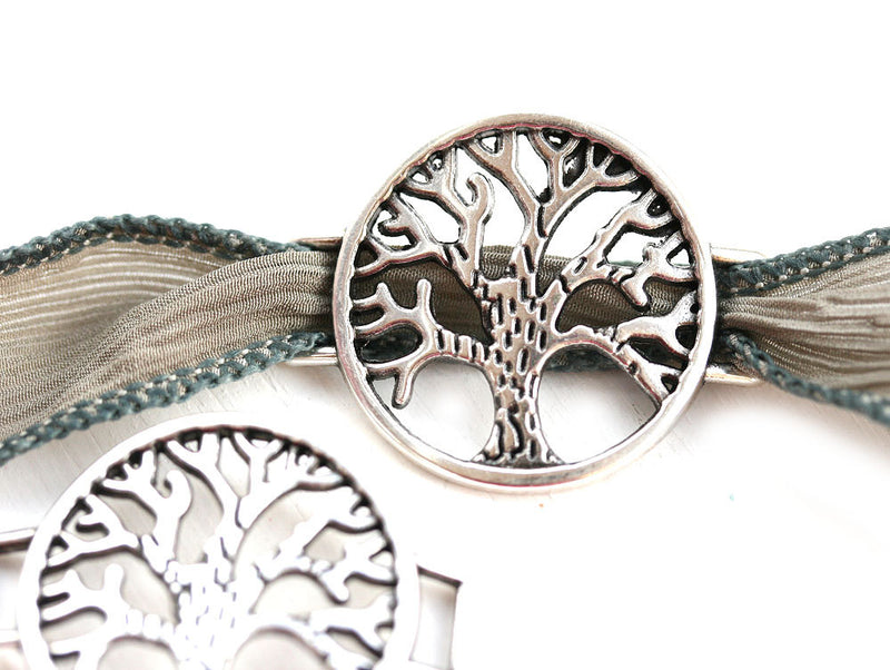 1pc Antique Silver Tree of Life Connector for flat leather ribbon