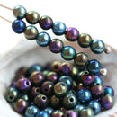 4mm Iris metallic blue purple green Czech glass beads round spacers - about 90pc