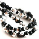 4mm 3mm Black and Silver beads mix, Round druk Czech glass small spacers - approx.150Pc