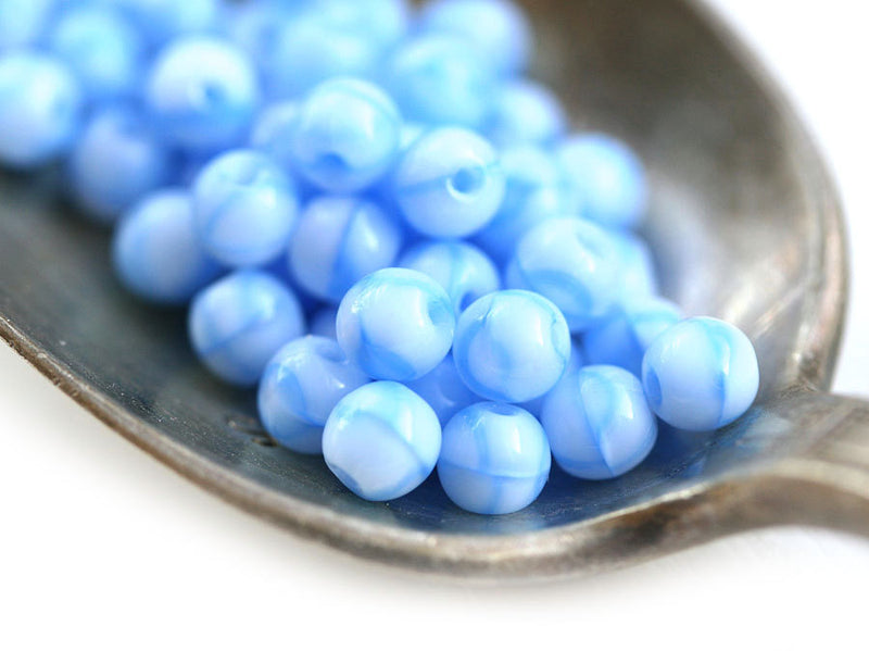 4mm Periwinkle blue Czech glass beads druk round spacers - approx.90Pc