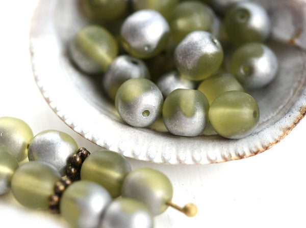 6mm Matte Olivine Silver Coating glass beads, czech spacers - 30Pc