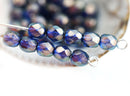 4mm Dark blue fire polished czech glass beads Halo Ultramarine Lustered spacers - 50Pc