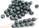 4mm Dark Green glass beads, Metallic Suede czech beads - 50Pc