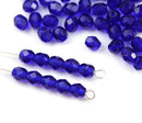 4mm Cobalt Fire polished czech glass beads, Dark Blue round spacers - 50Pc