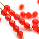 4mm Light Siam Ruby red czech glass beads - 50Pc