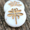 2Pc White and Golden Dragonfly beads, czech glass 23mm
