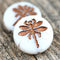 2Pc  White and Golden Dragonfly beads, czech glass 23mm