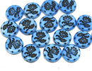18mm Blue Flower Czech glass beads,  floral ornament - 2pc