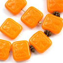 12x11mm Opaque Orange Rectangle czech glass beads Swirls Carved beads 8pc