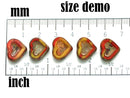14mm Dark Pink Heart beads, Czech glass Picasso beads - 6Pc