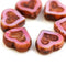 14mm Dark Pink Heart beads, Czech glass Picasso beads - 6Pc