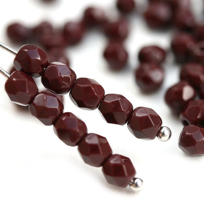 4mm Czech glass beads, Coffee Brown faceted spacers - 50Pc