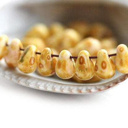 4x6mm Tiny Beige brown drops, Picasso Teardrop glass beads - 30Pc