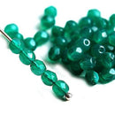 4mm Opal Teal Green faceted spacers, czech glass fire polished beads - 50Pc