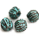 10mm Dotty round copper beads 2mm hole Green patina 4Pc