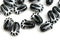 12x8mm Jet Black and Silver wash Czech glass flower beads - 20Pc