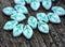 12x7mm White Leaf beads, Green Inlays, White Green Czech glass - 25Pc