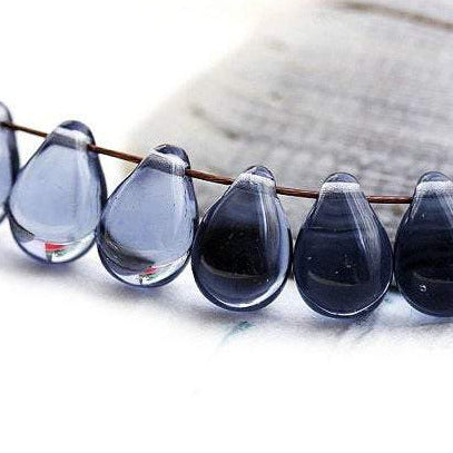 30pc Montana Blue teardrops, Czech glass blue drop beads - 6x9mm