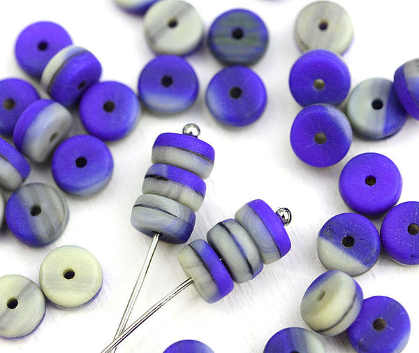 80pc Blue gray Rondelle beads, pressed czech glass spacers - 6x3mm
