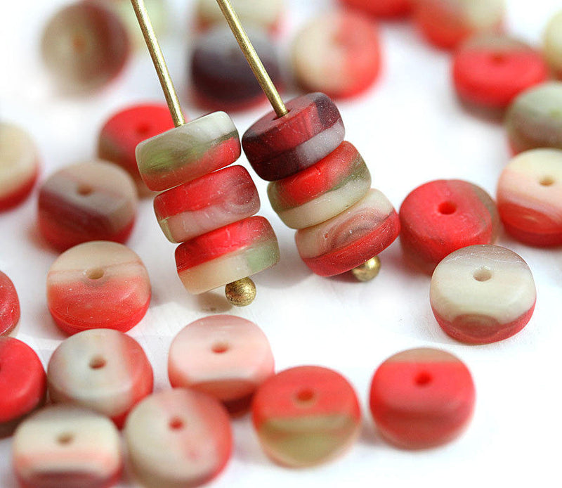 6x3mm Mixed Red Rondelle beads pressed czech glass spacers - 40Pc