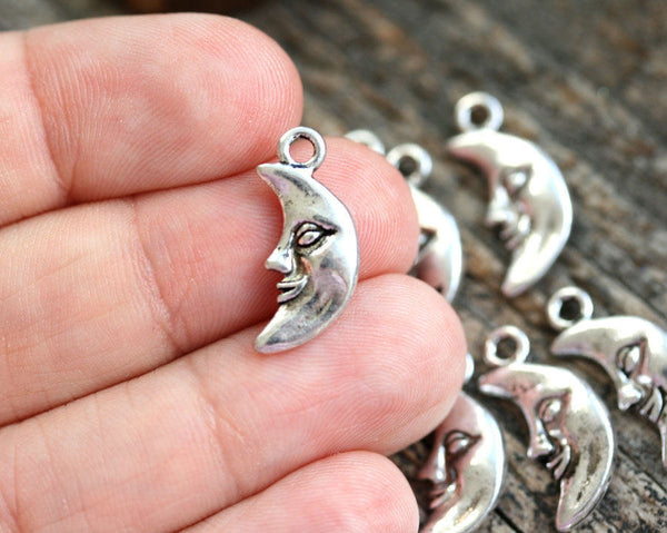 8pc Silver tibetan style Crescent moon charms, half moon
