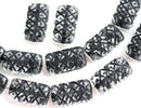 13x7mm Black ornament Rectangle Pillows, Black and Crystal Clear czech beads, 12pc